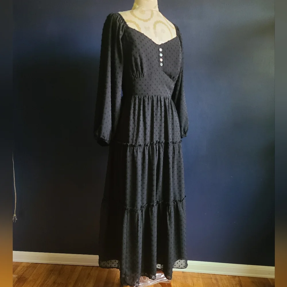 J. CREW TIERED LONG-SLEEVE MIDI DRESS IN SWISS DOT Size 12 Black - Picture 4 of 10